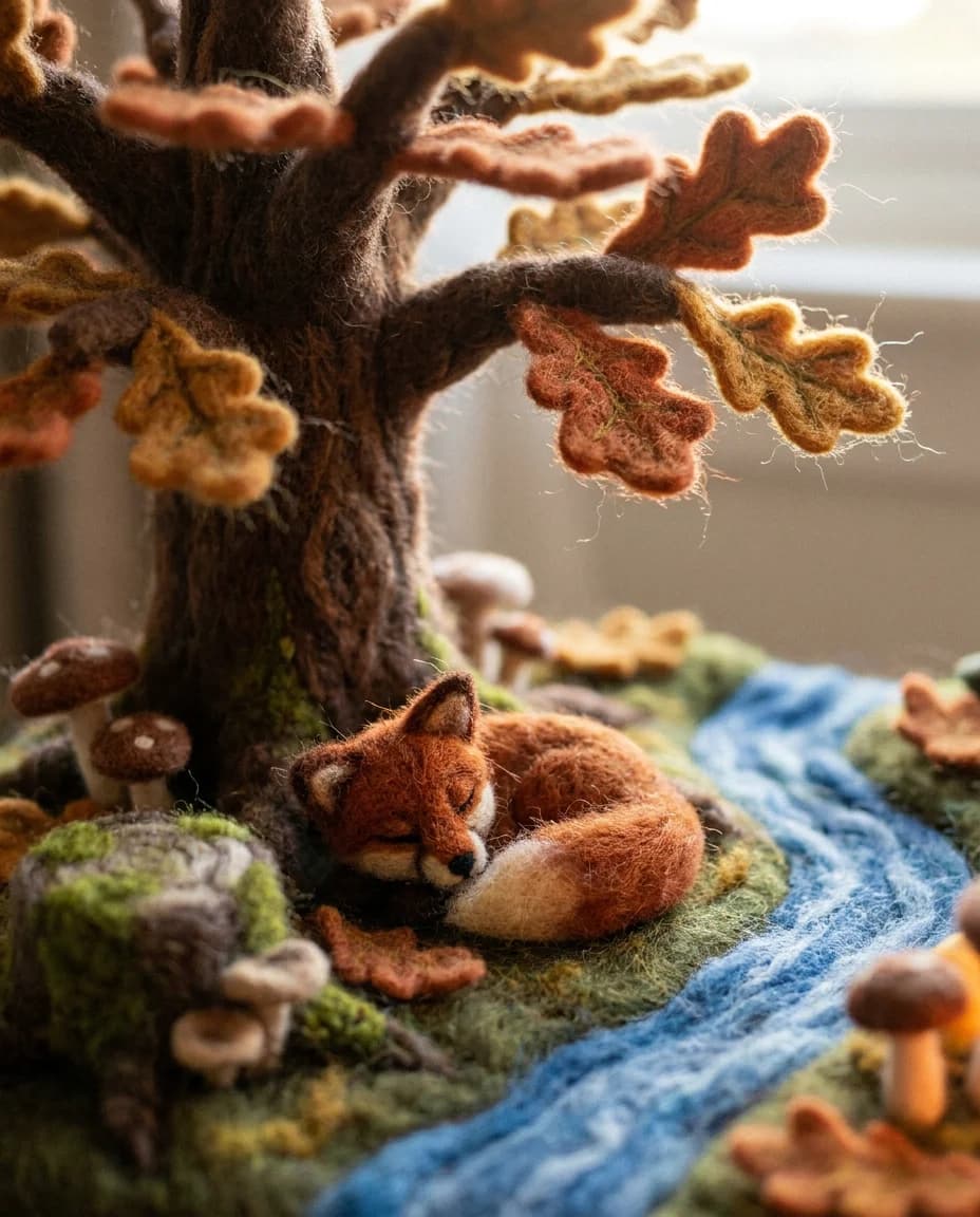 Felted Fox in Autumn Woods
