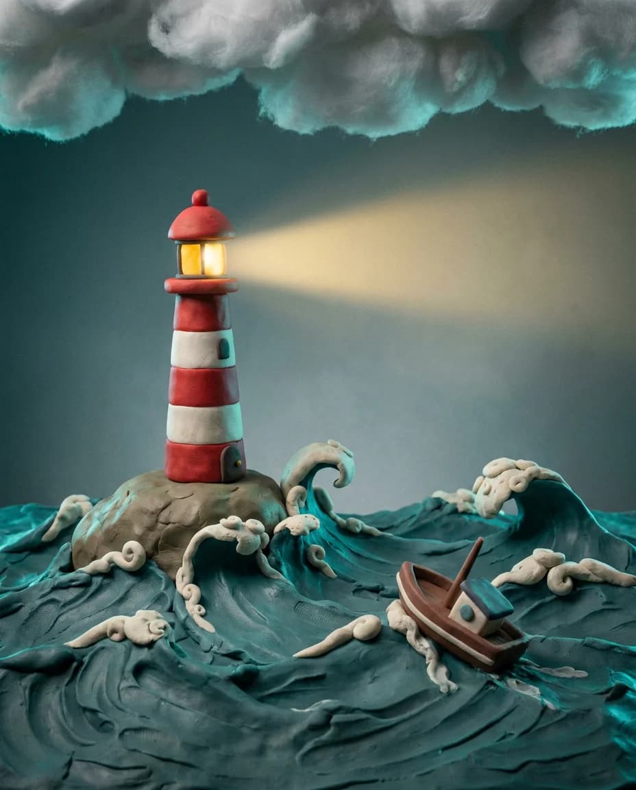 Claymation Lighthouse in a Storm