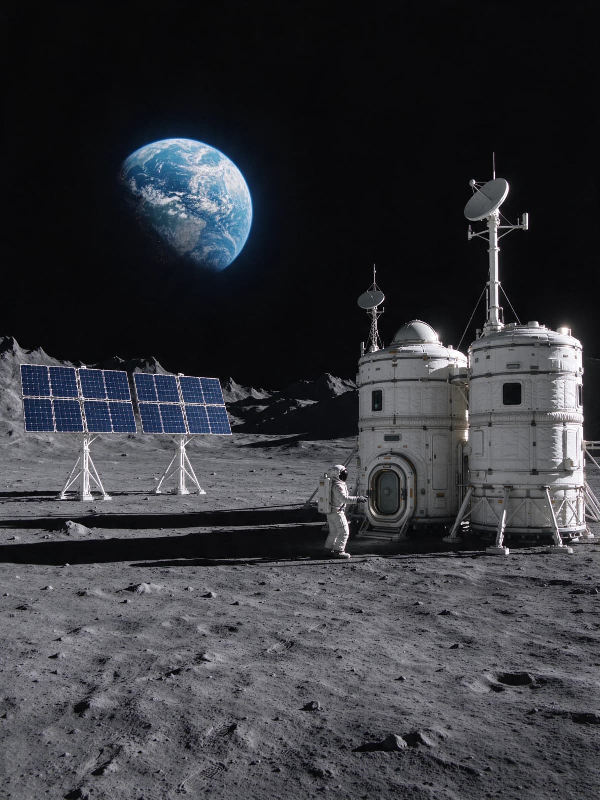 Earthrise Over a Lunar Outpost