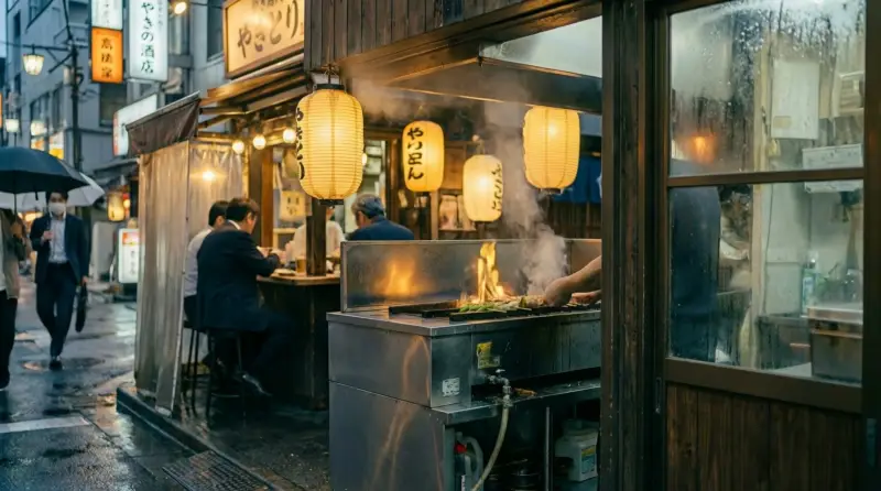 Un paseo por Japón · POV junto al puesto de yakitori (ASMR)