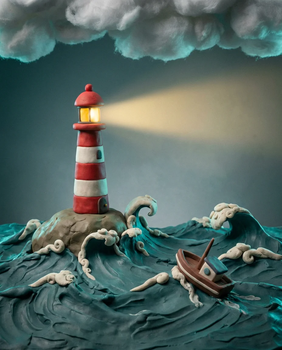 Claymation Lighthouse in a Storm