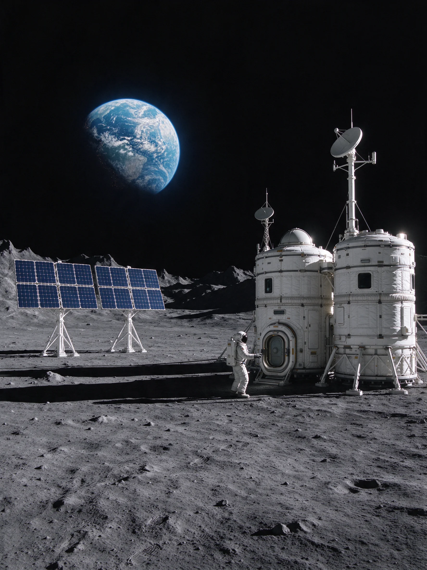 Earthrise Over a Lunar Outpost